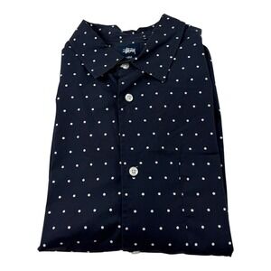 Stussy Mens XL Navy Blue Polka Dot Short Sleeve Cotton Button Down Shirt